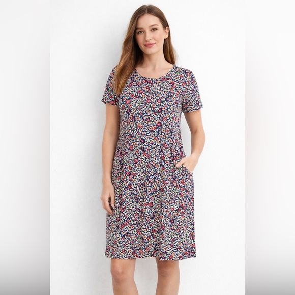 J. JILL Ditzy Floral Short Sleeve Dress Pockets Size Medium - Picture 1 of 16